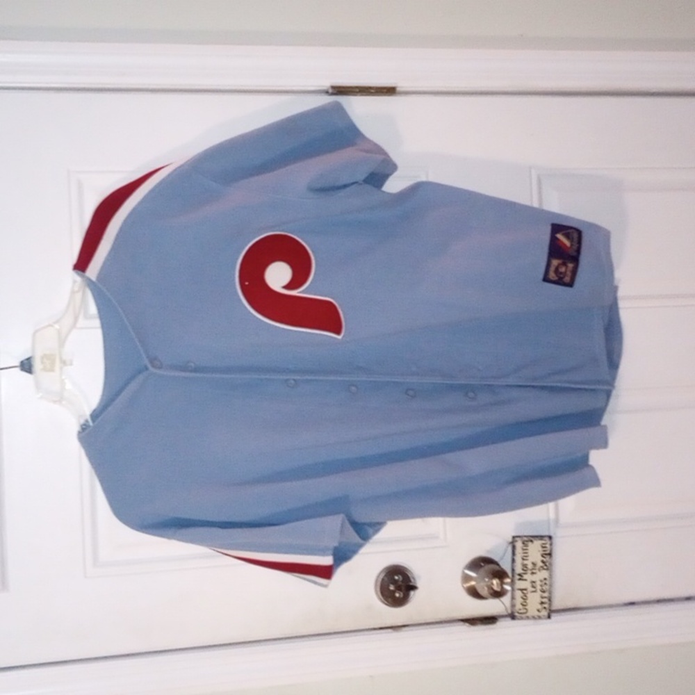 Majestic Light Blue Philadelphia Phillies Vintage Jersey with Red Logo
